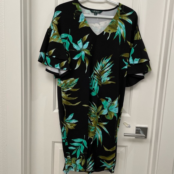 Ralph Lauren palm print flutter sleeve shift dress - Picture 3 of 3